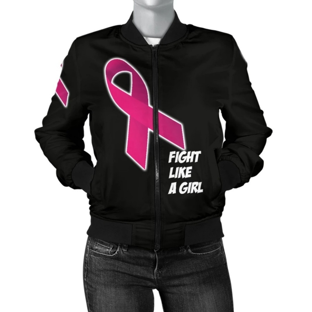 PINK Ribbon Cancer Awareness Black Bomber Jacket